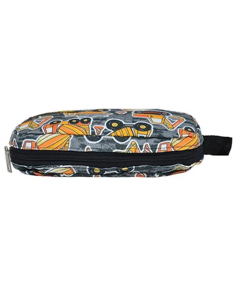 Temel İş Makinalı Desenli Gri Tek Gözlü Kalem Çantası - Resim 2