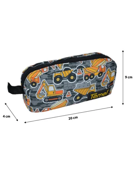 Temel İş Makinalı Desenli Gri Tek Gözlü Kalem Çantası - Resim 4