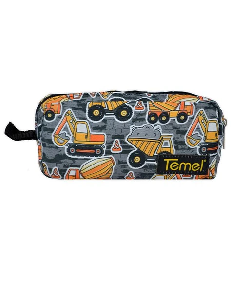 Temel İş Makinalı Desenli Gri Tek Gözlü Kalem Çantası ürün görseli