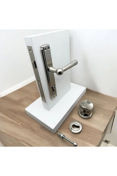 Osmanlı Nikel Saten Yale Çelik Kapı Kolu Sağ Basar Kapı Tokmağı Ve Alt Rozeti (Kilit Hariçtir) - Resim 5