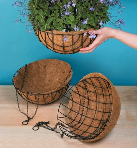 Sarkaç Çiçek Sepeti 3lü Coco Elyaf Makreme Saksı 20-25-30cm - 8