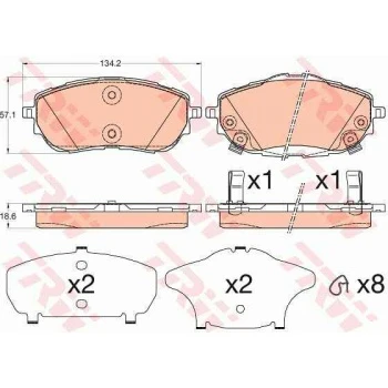 Toyota On Fren Balatası Toyota Corolla 2013-> Aurıs 2012-> 1.33 1.6 Benzinli 1.4 D4d Dizel - Trw Gdb3598 - Resim 1