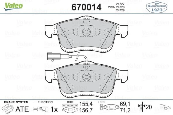 Opel On Fren Balatası Fiat Doblo III 500l 10> Opel Combo 12> Lancıa Delta III 09>14 - Valeo 670014 - Resim 1