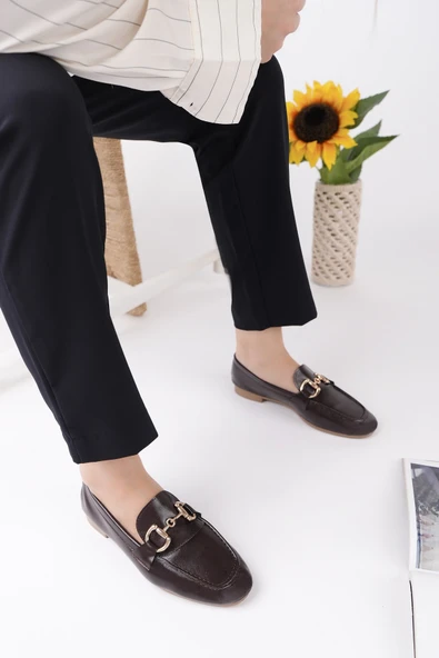 Muggo STRİDE Metal Tokalı Kadın Günlük Loafer Ayakkabı - 6