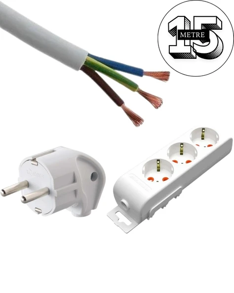 Acaroğlu 15 Metre  Üçlü Klemensli Grup Priz El Yapımı ürün görseli