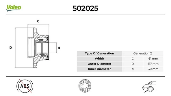 Alfa Romeo Arka Teker Poryası Rulmanlı Tempra Tipo Palıo Siena Albea Marea Doblo Brava Alfa Romeo 145 146 155 - Valeo 502025 ürün görseli