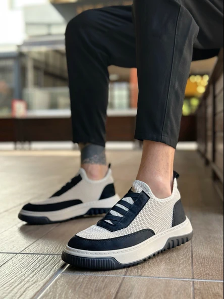 ET0911 Özel Örme Triko Deri Tozu Detaylı Bej Siyah Günlük Spor Ayakkabı ürün görseli