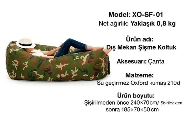 Kamuflaj Desenli Taşınabilir Şişme Yatak Festival Kamp, Plaj Outodor İçin Rahat Koltuk Su Geçirmez - 2