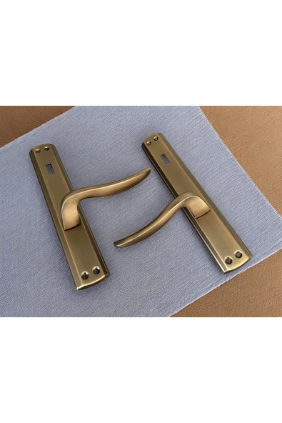 Trim Mat Antik Sarı Aynalı Oda Kapı Kolu 1 Takım Şık Ve Dayanıklı - Resim 4