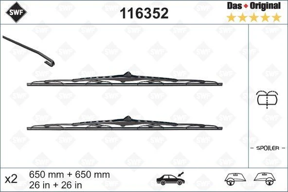 SILECEK SUPURGESI (X2) / (ST+YT) CITROEN C8, PEUGEOT 807 (650SP+650) / (SWF) - VALEO 116352 - 1