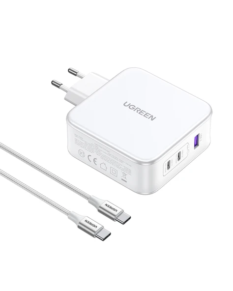 UGREEN Nexode 140W GaN 3 Portlu Hızlı Şarj Cihazı 1xUSB-A, 2xUSB-C QC 4.0 PD 3.1, Beyaz, 15339 - 2