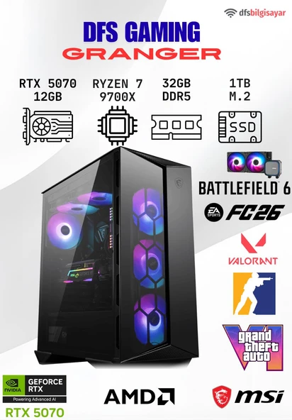 DFS GAMING GRANGER RYZEN 7 9700X-B650M-RTX 5070 12GB-32GB DDR5 RAM-1TB M.2 SSD-OYUNCU BİLGİSAYARI ürün görseli