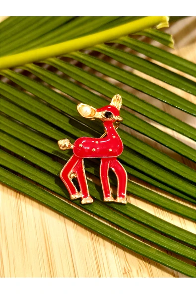 Monalisa Home Kırmızı Geyik Figürlü Broş ürün görseli 1