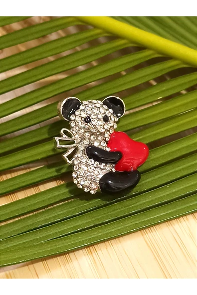 Monalisa Home Kırmızı Kalpli Ayıcık  Figürlü Broş ürün görseli 1