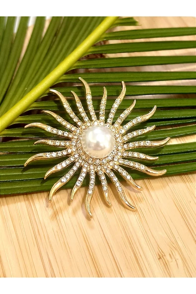 Monalisa Home İncili Güneş Figürlü Broş ürün görseli 1