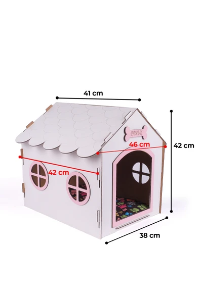 Ahşap Dekoratif Köpek Evi-Kulübesi, Küçük Irk Köpekler İçin Kulübe, Köpek Kulübesi Beyaz-Pembe - 2