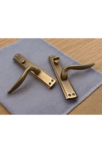 Trim Mat Antik Sarı Aynalı Wc Banyo Kapı Kolu Wcye Giriş Yaparken Sağ Elle Açılır 1 Takım - Resim 4