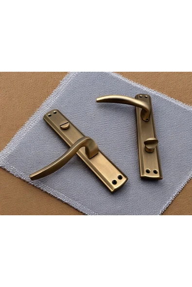 Trim Mat Antik Sarı Aynalı Wc Banyo Kapı Kolu Wcye Giriş Yaparken Sağ Elle Açılır 1 Takım - Resim 2