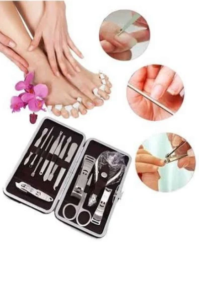12 Parça Paslanmaz Çelik Kompakt ve Taşınabilir Manikür Makası Tırnak Makası - 3