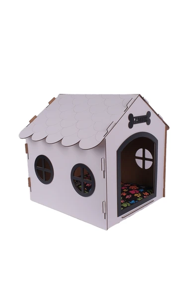 Ahşap Dekoratif Köpek Evi-Kulübesi, Küçük Irk Köpekler İçin Kulübe, Köpek Kulübesi Beyaz-Siyah - 3