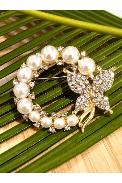 Monalisa Home  Taşlı Kelebek Çiçek Figürlü Broş ürün görseli 1