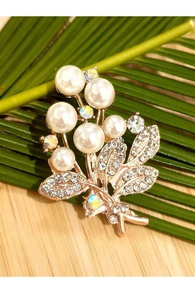 Monalisa Home Demet Gül   İncili Figürlü Broş ürün görseli 1