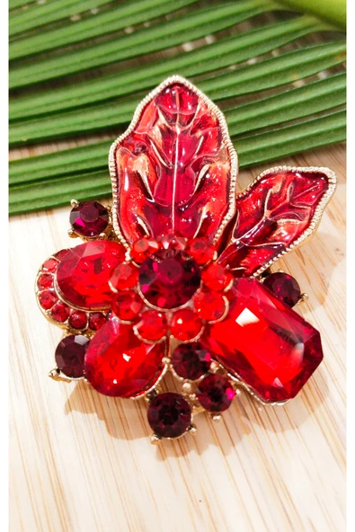 Monalisa Home  Kırmızı Çiçek Figürlü Broş ürün görseli