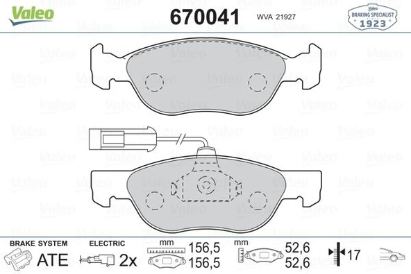 Fiat On Fren Balatası Marea 1.6 1.9 Td 96> Marea Weekend 1.6 I 1.8 I 1.9 Td 96>brava 1.9 D / Td 96>fisli - Valeo 670041 - Resim 1
