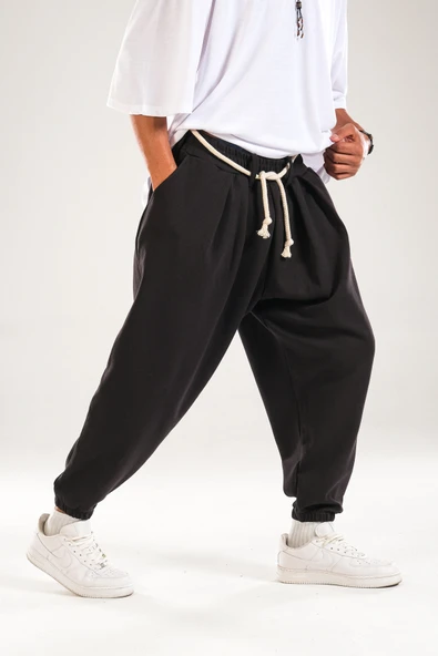 Halat Kemerli Pileli Jogger Pantolon - 4