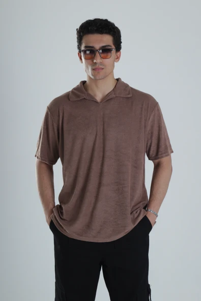 Erkek Kahve T-Shirt Dokuma Kumaş