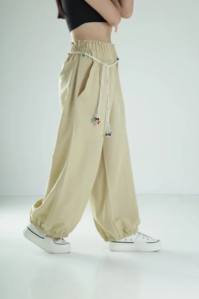 Tasarım Keten Açık Yeşil Baggy Pantolon - 3