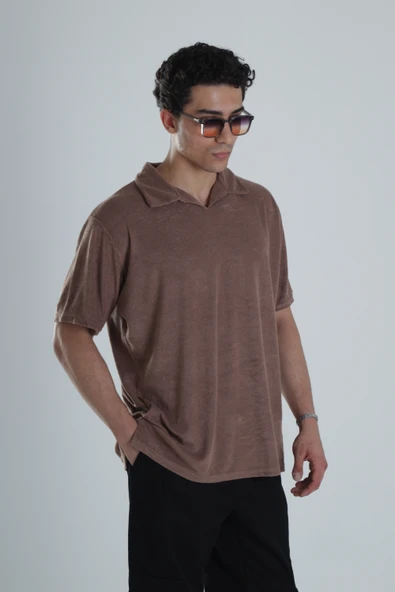 Erkek Kahve T-Shirt Dokuma Kumaş - 3