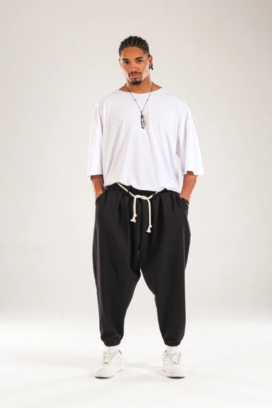 Halat Kemerli Pileli Jogger Pantolon - 1