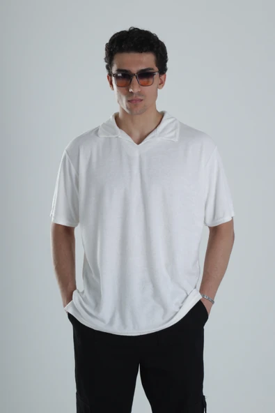 Erkek Beyaz T-Shirt Dokuma Kumaş - 1