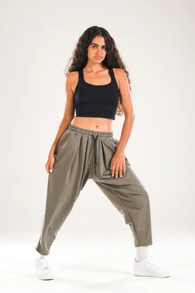 Yeşil Pileli Jogger Pantolon - 1