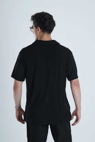 Erkek Siyah T-Shirt Dokuma Kumaş - 4