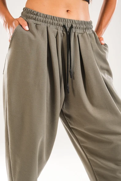 Yeşil Pileli Jogger Pantolon - 4