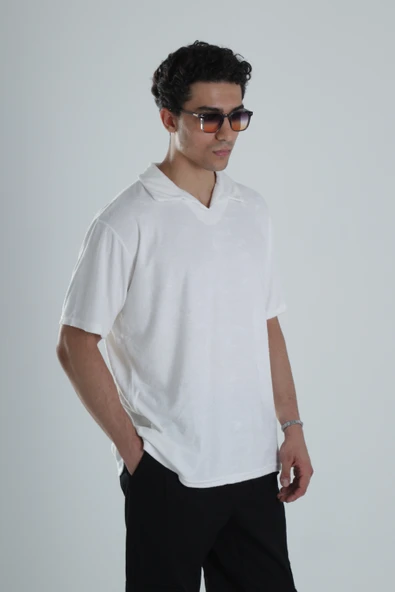 Erkek Beyaz T-Shirt Dokuma Kumaş - 3