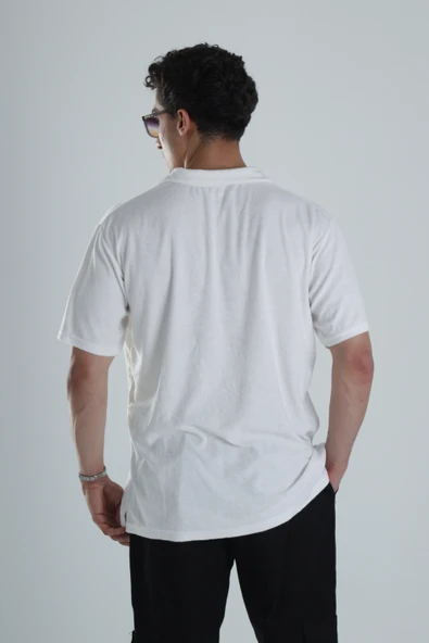 Erkek Beyaz T-Shirt Dokuma Kumaş - 4