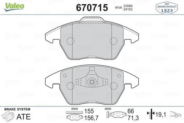 Psa On Fren Balatası P307 01 07 2,0hdi 2,0i P207 06>1,6thp C4 04> 2,0hdi 2,0i - Valeo 670715 - Resim 1