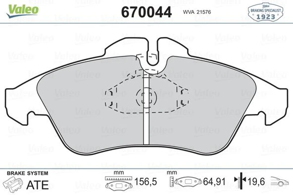 Mercedes Fren Balatası On V-Class 638/2 97>03 Vito 638 97>03 Sprinter 97>06 Lt 28/35 96>06 - Valeo 670044 - Resim 1