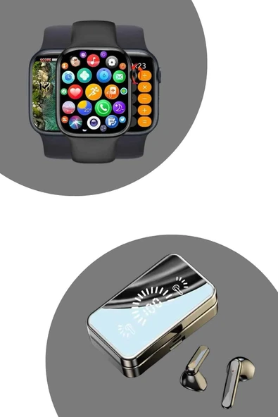 Powerbank Aynalı Bluetooth Kulaklık Ve Akıllı Saat Seti ANC Özelliği Dokunamatik - 3