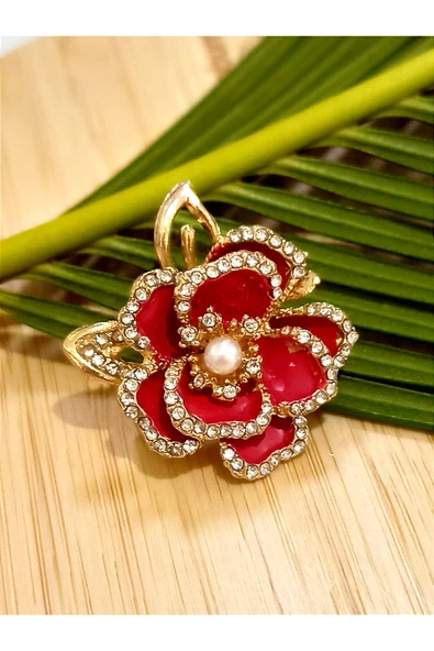 Monalisa Home Kırmızı Gül Çiçek Figürlü Broş