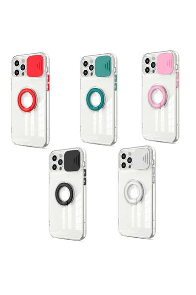 Akman Ally iPhone 12 Pro Max Kılıf Sürgülü Kamera Lens Korumalı Yüzük Standlı - ACL6205854-4936 - Resim 3