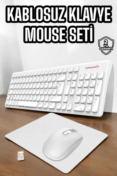 Q Klavye Beyaz Klavye Ve Mouse Seti Kablosuz USB Girişli