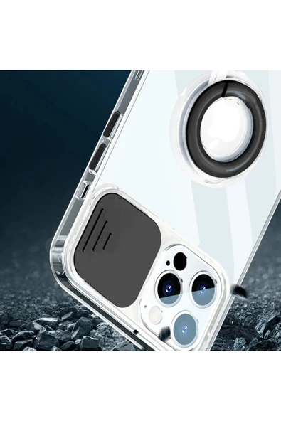 Akman Ally iPhone 12 Pro Max Kılıf Sürgülü Kamera Lens Korumalı Yüzük Standlı - ACL6205854-4936 - Resim 4