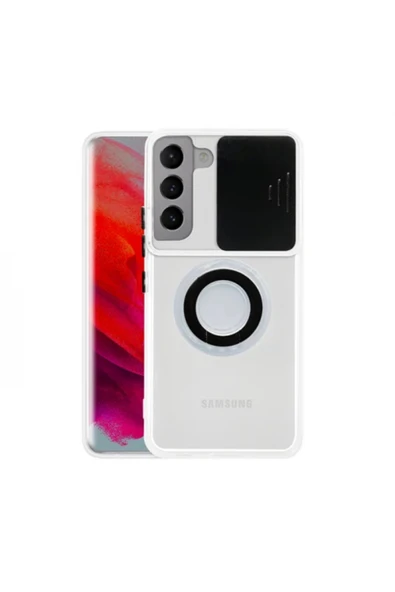 Akman SM Galaxy S22 Kılıf Sürgülü Kamera Lens Korumalı Yüzük Standlı Silikon - ACL6207227-7109 ürün görseli 1