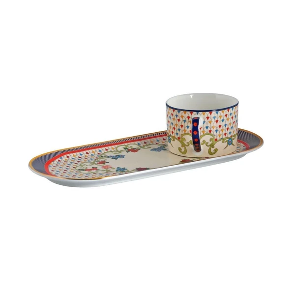 Lucky Art Fiora Tek Kişilik Tepsili Çay Fincanı Seti - Resim 2