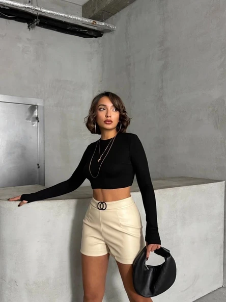 BİÇOMİ Tokalı deri şort h24444 - Resim 4