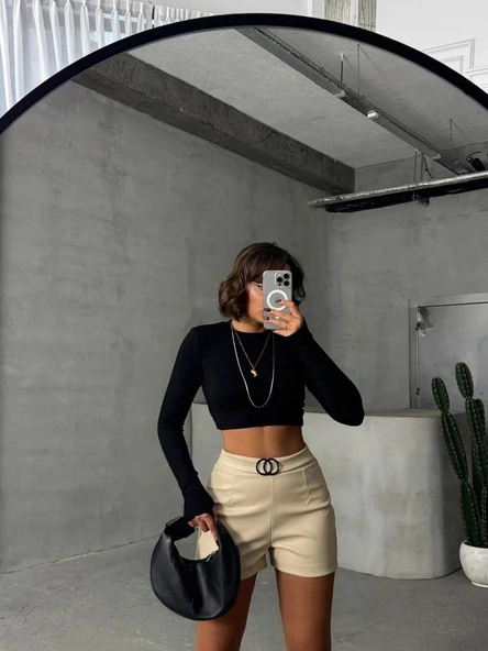 BİÇOMİ Tokalı deri şort h24444 - Resim 7